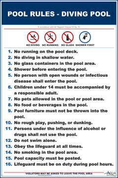 District of Columbia Pool Rules for Diving Pools Sign Customize or Leave Blank - 12 x 18 Inches