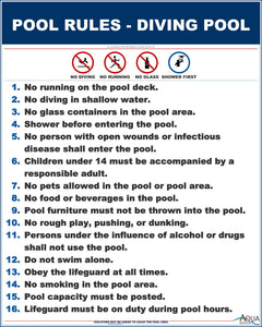 District of Columbia Pool Rules for No Diving Pools Sign Customize or Leave Blank - 24 x 30 Inches