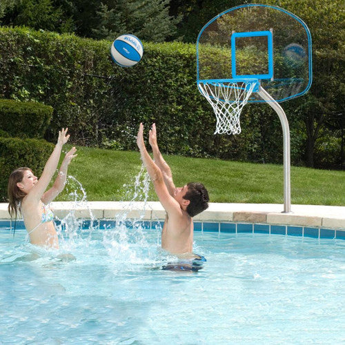 Regulation Clear Hoop Combo Deck-Mounted Pool Basketball and Volleyball Set (2 & 3/8