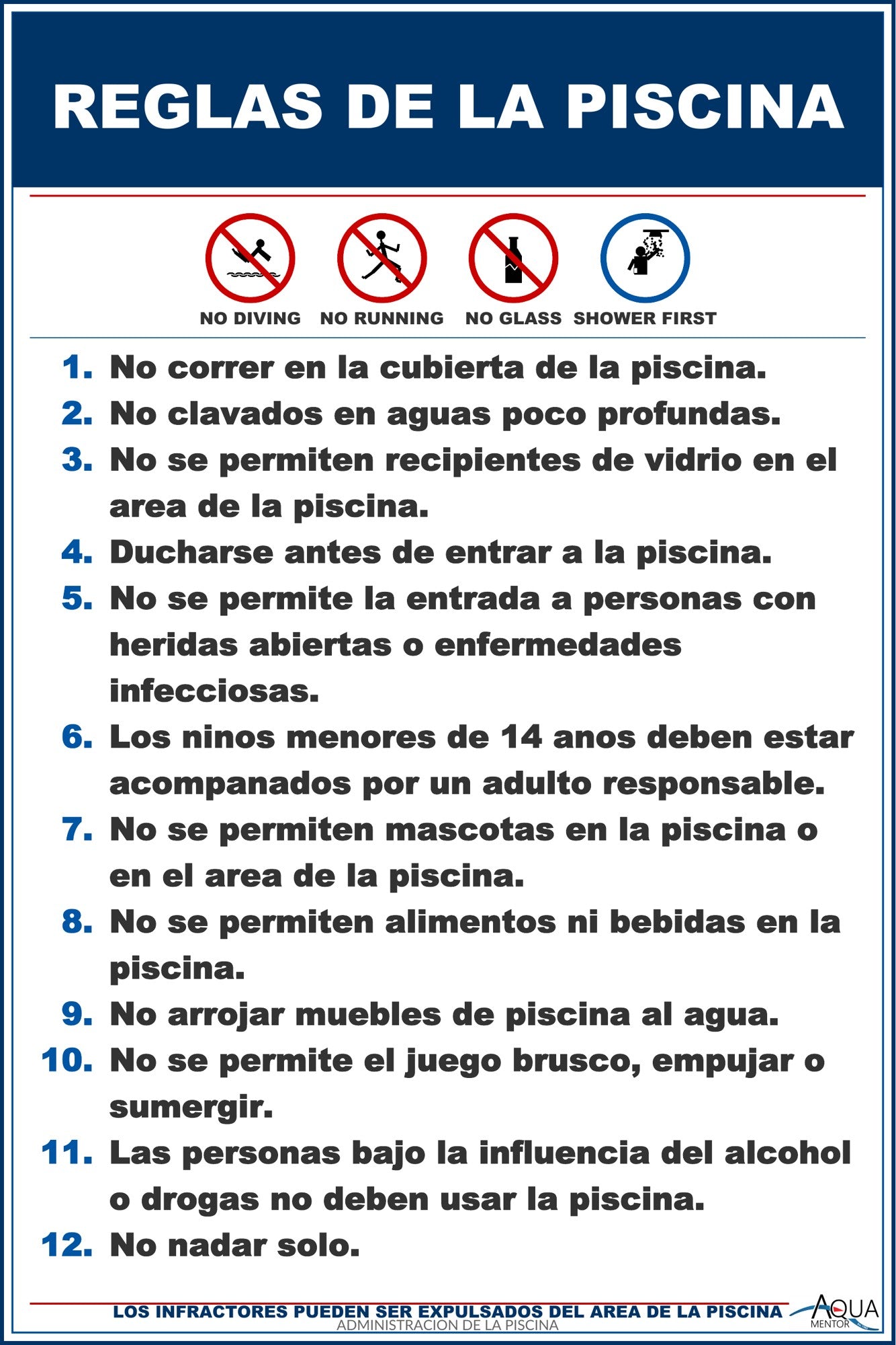 Pool Rules Style C Sign in Spanish - 12 x 18 Inches