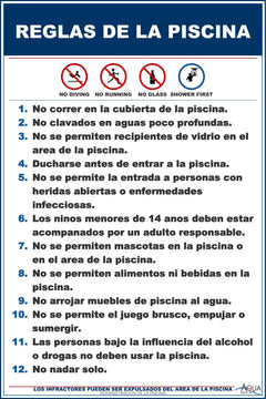 Pool Rules Style C Sign in Spanish - 12 x 18 Inches