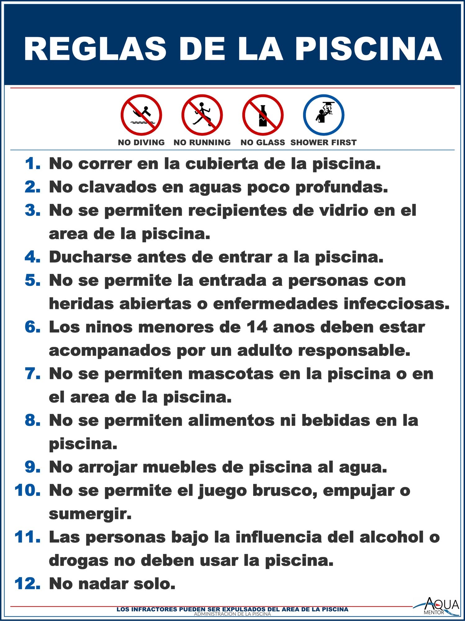 Pool Rules Style C Sign in Spanish - 18 x 24 Inches