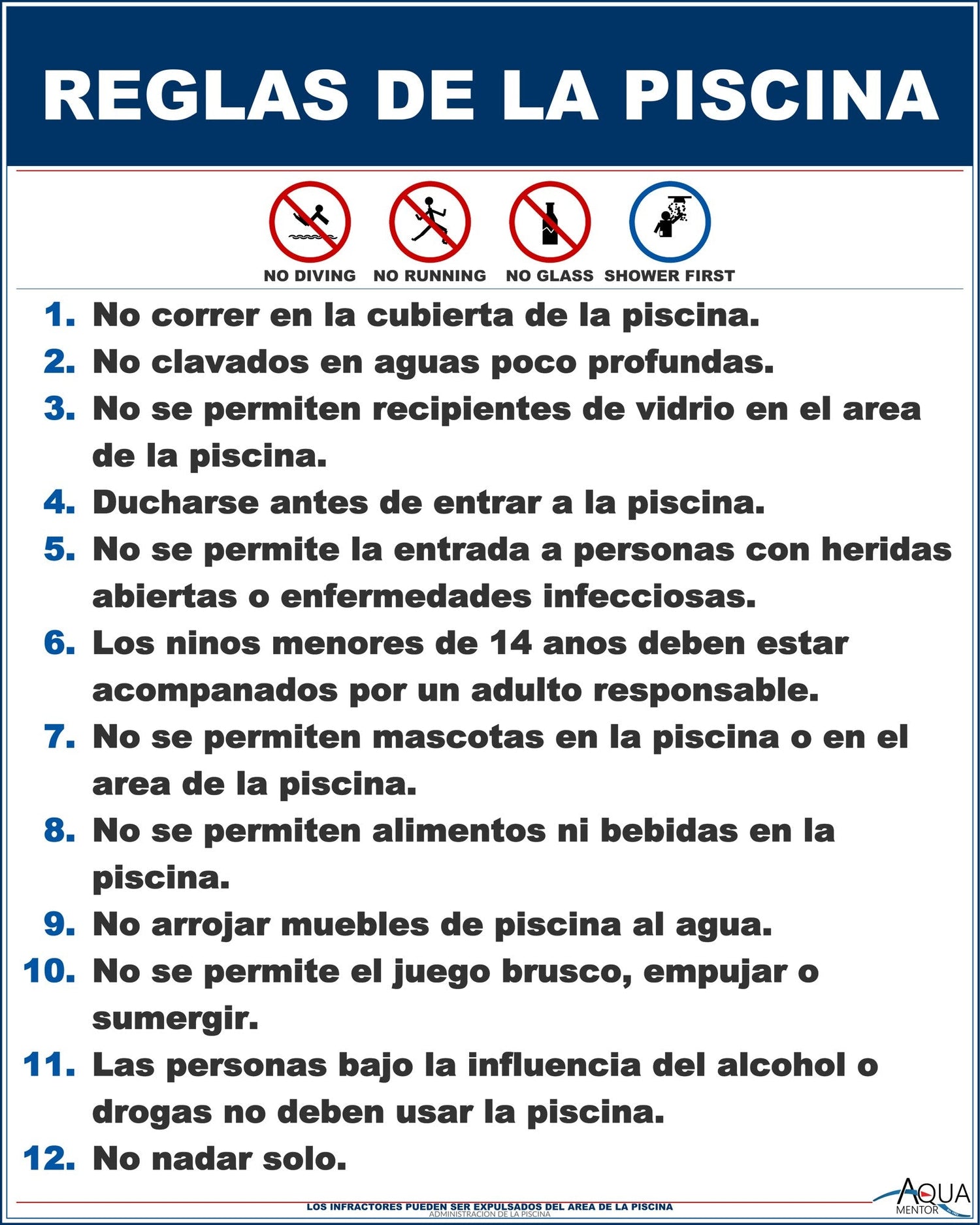 Pool Rules Style C Sign in Spanish - 24 x 30 Inches