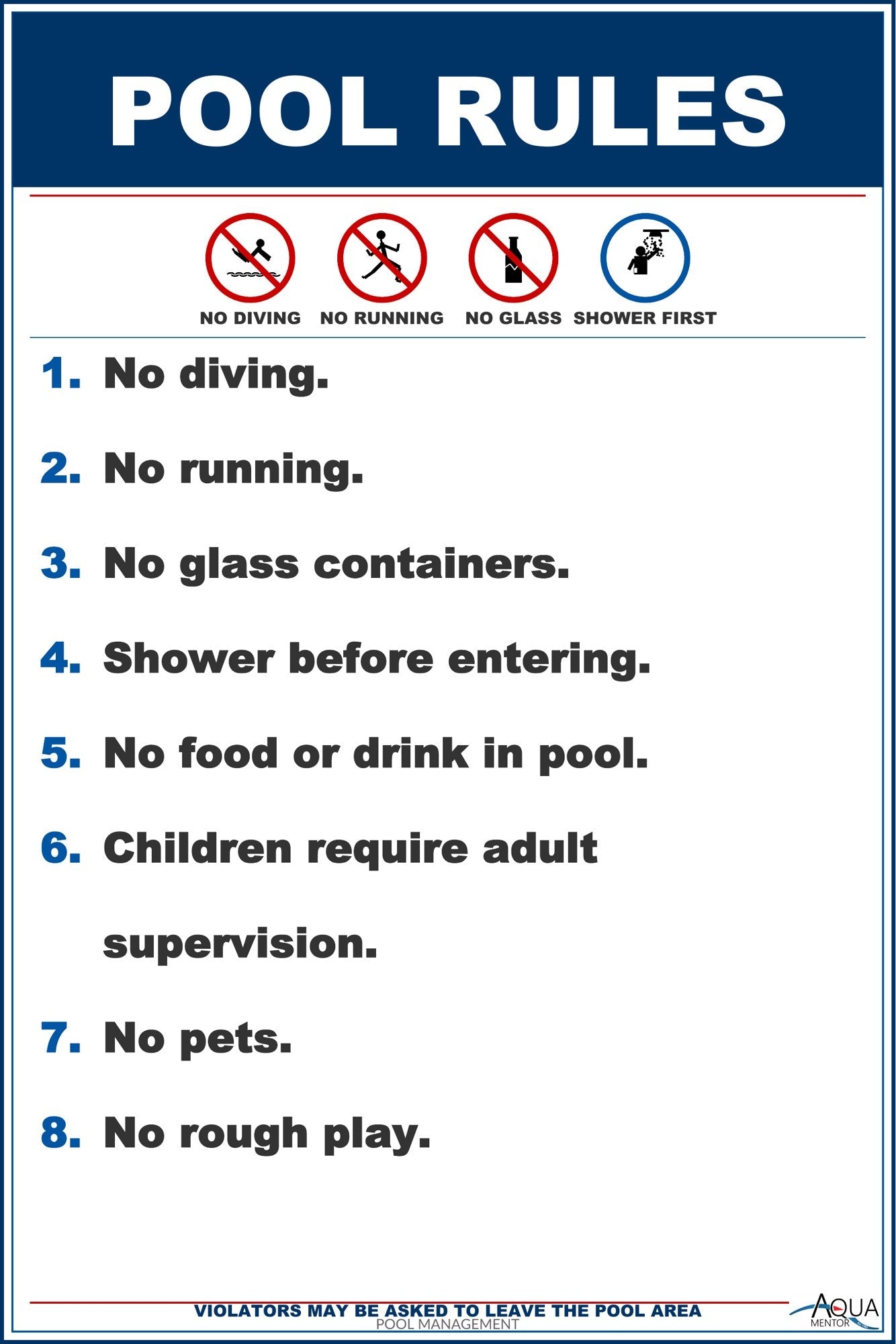 Pool Rules With Graphic Symbols Sign - 12 x 18 Inches