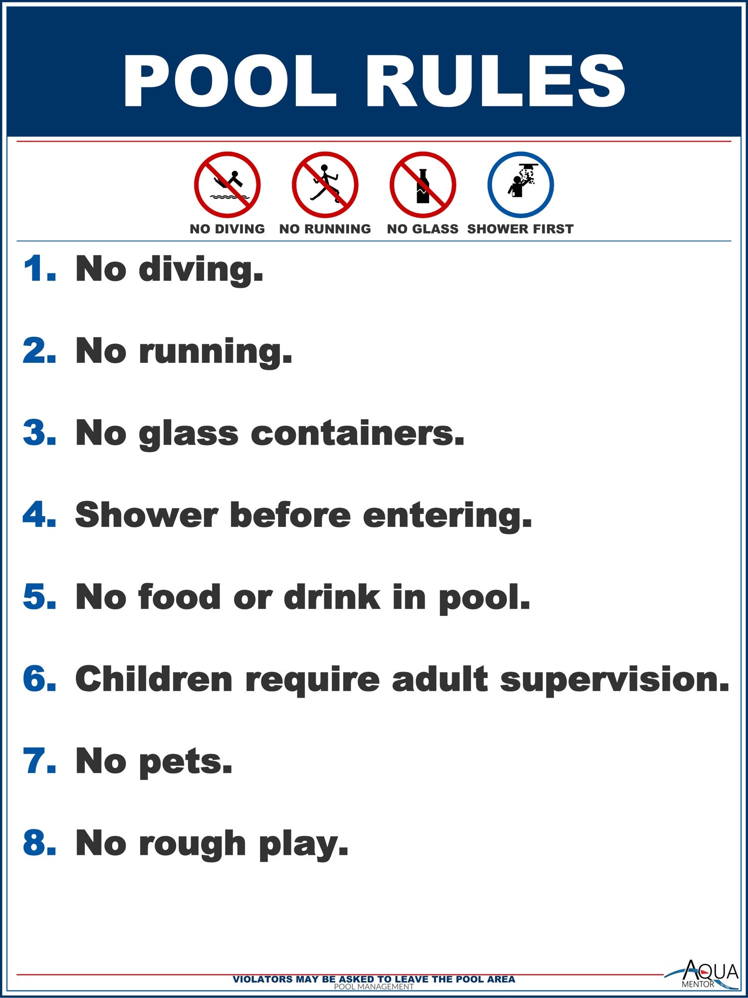 Pool Rules With Graphic Symbols Sign - 18 x 24 Inches