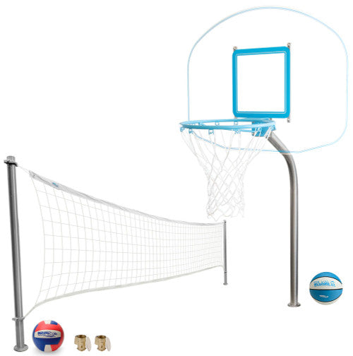 Regulation Clear Hoop Combo Deck-Mounted Pool Basketball and Volleyball Set (2 & 3/8