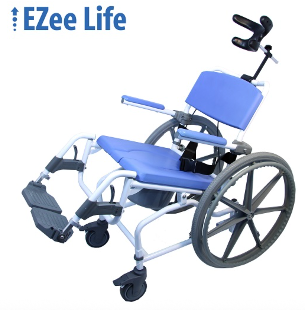 Tilt Rehab Shower Commode - Wheelchair Wheels