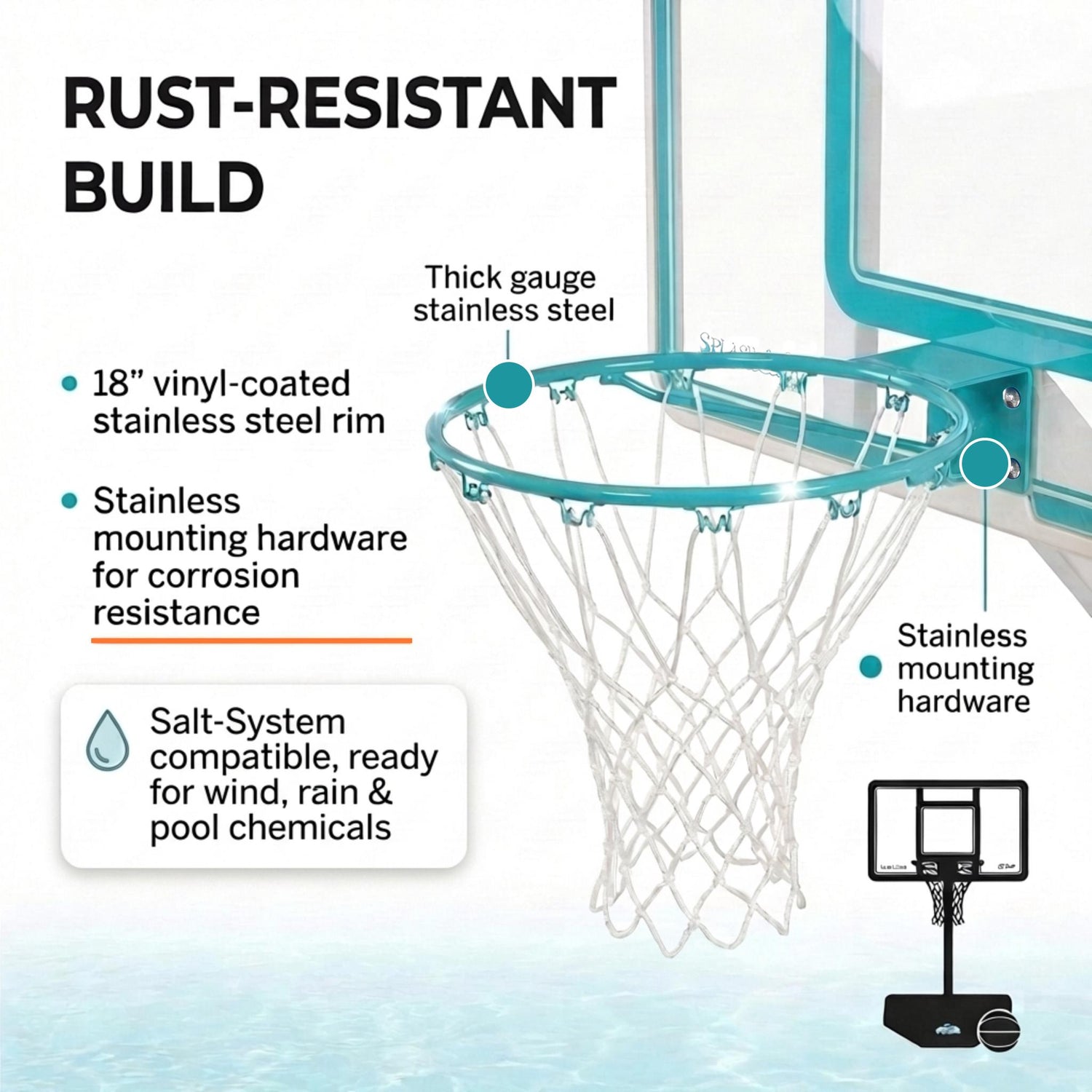 Splash & Shoot Clear Pool Basketball Hoop, Aqua - Image 5