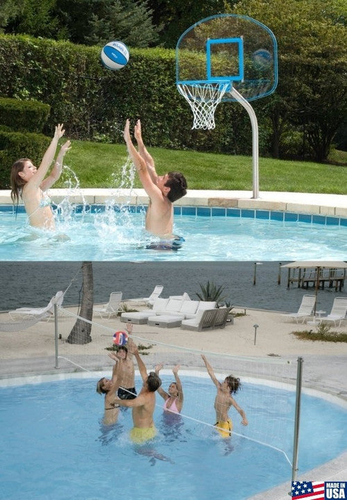ClearHoop Jr. Combo Deck-Mounted Pool Basketball and Volleyball Set (2 & 3/8