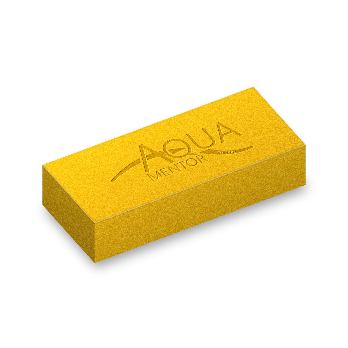 Yellow Aquamentor foam training block with debossed Aquamentor logo