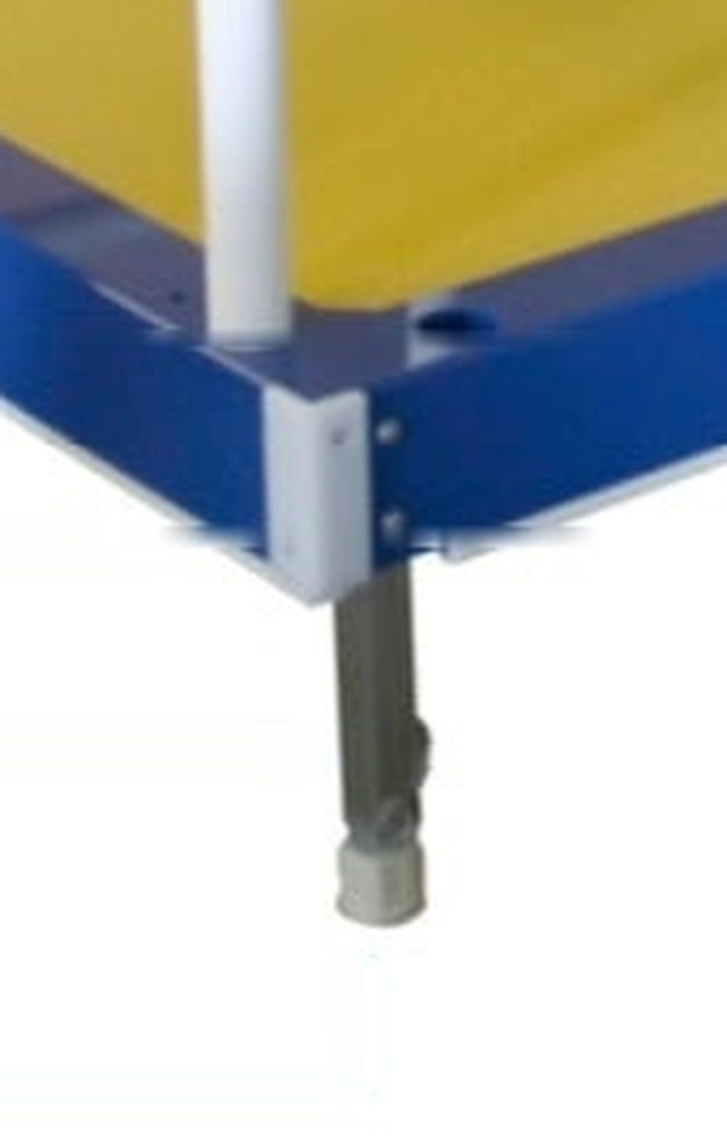 Close-up of an SS-100 Swim Station adjustable leg showing the anodized outer leg, quick pin and rubber base boot