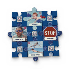 Swim Angelfish puzzle pieces assembled into a schedule grid